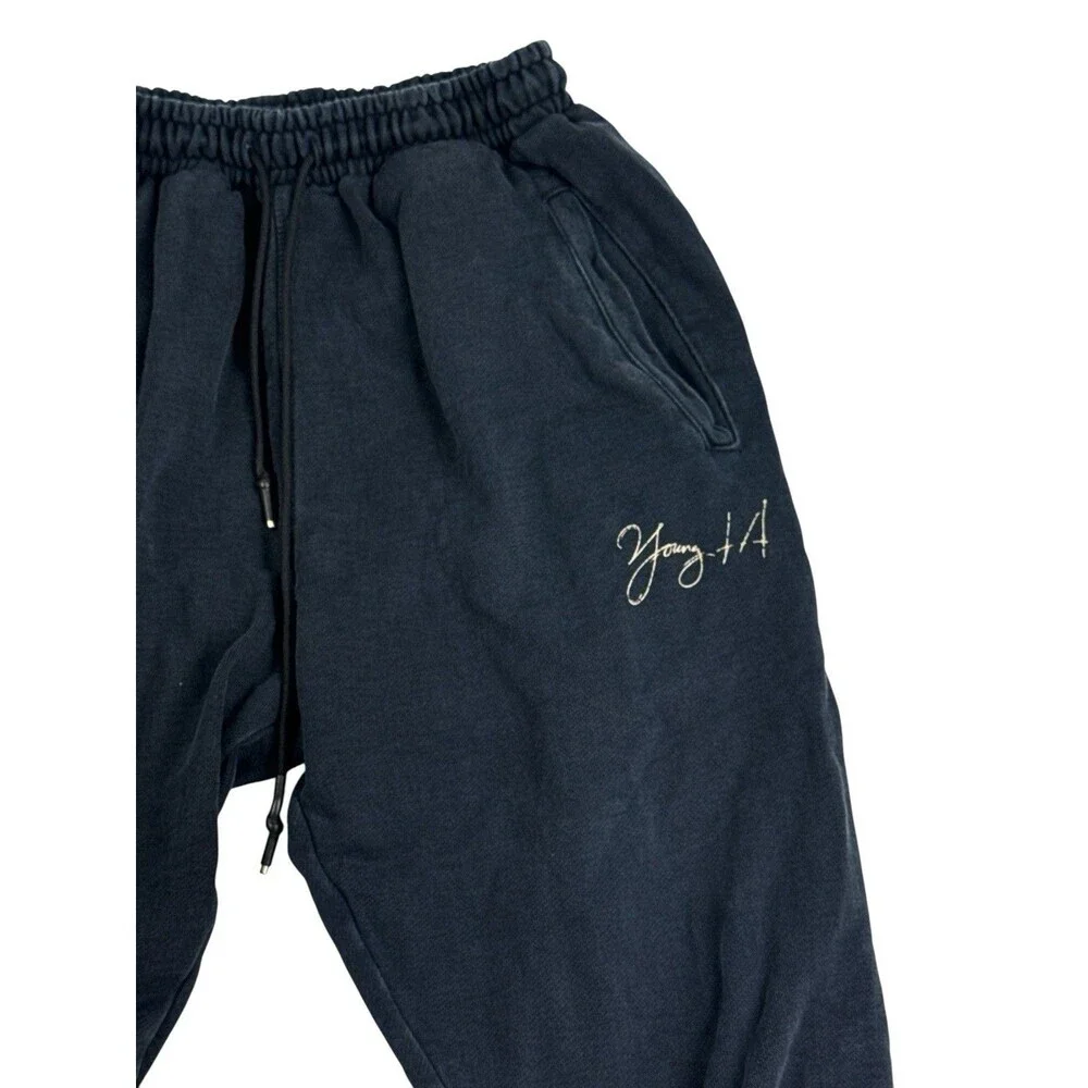 YoungLA Washed Black Graphic Jogger Sweatpants Size Large Oversized High Waist